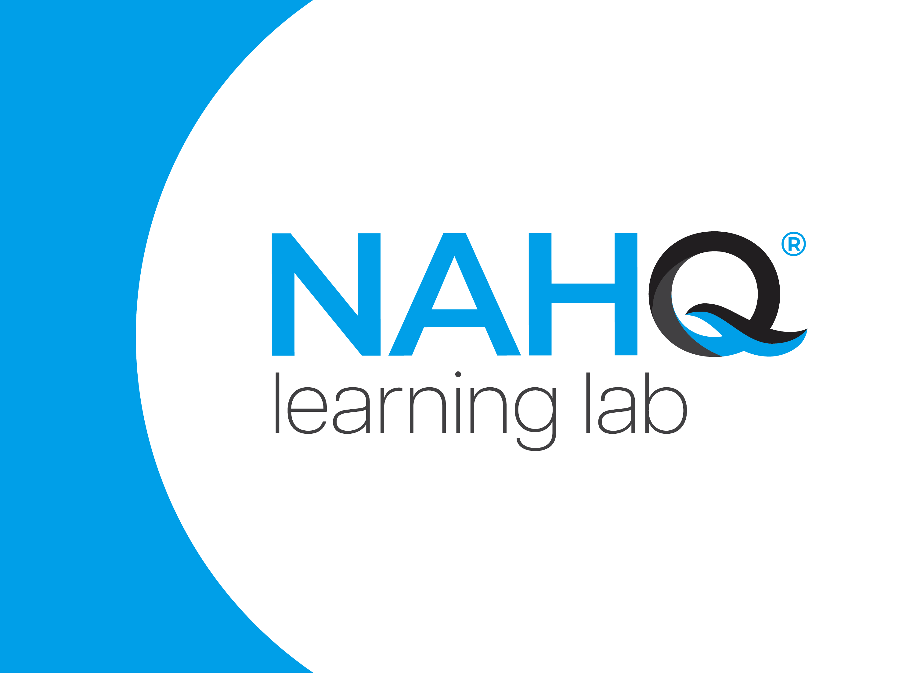 NAHQ learning lab logo in blue and black.