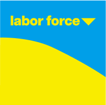 Labor force decrease graph in blue and yellow.